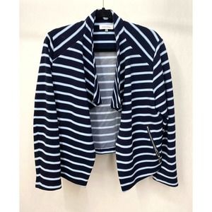 Calvin Klein Slub Knit Open Jacket Blue and White Size Large
